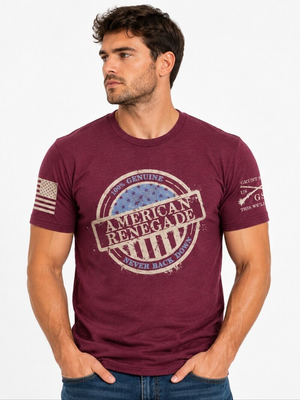 Grunt Style American Renegade Patriotic Graphic T-Shirt Men’s Large Maroon